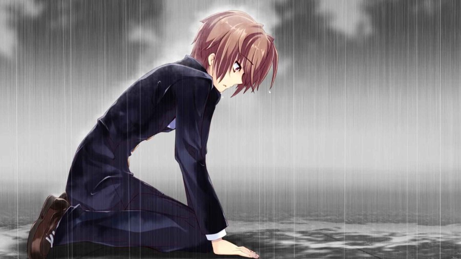 Ảnh anime boy buồn dưới mưa