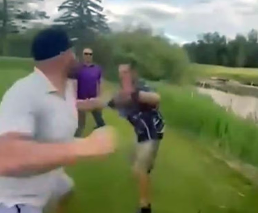 Hockey Player Fight on Golf Course Video in Alberta